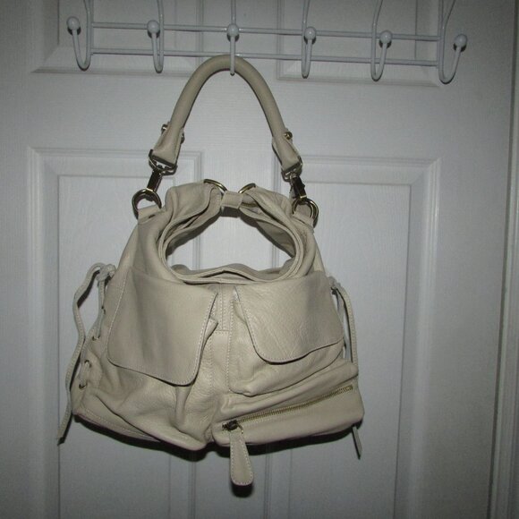 Leather Cream Pocketed Hobo Handbag - NEW - Picture 4 of 15